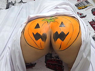 Halloween Stepbrothers Fuck Big Ass Stepsister's Pumpkin - Blowjob & Cum in Mouth