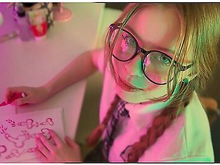 Schoolgirl With Glasses Drew Penises Instead Of Homework And Was Fucked On The Table