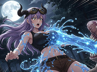 Demon Girl Finds Magic Mushroom - The Slimy Liquid Strips Her Naked and Makes Her Cum in the Woods