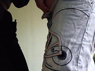 Two girlfriends rub one out and cum in jeans