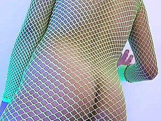 Fluor Fishnet Twerk Booty Shaking Tits Bouncing in Pigtails