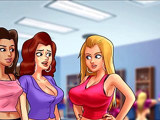 Hot blonde with big boobs gets down in a cramped locker during summer