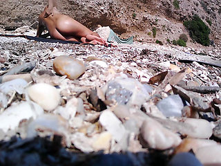 Nude beach hot girl masturbating and take cumshot from stranger