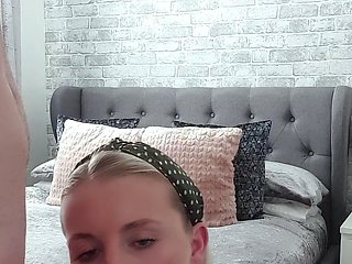 Sexy blonde teen blowjob and gangbanged then creampied