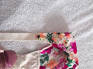 Cumming on my friends Wifes PINK Flowery Panties
