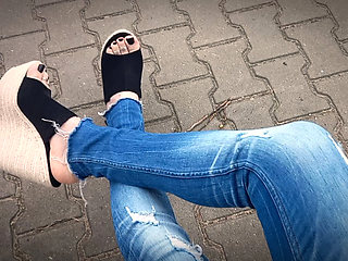 jeans and platform wedges - public crossdressing