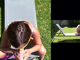 Beautiful MILF in Sexy White Lingerie Gets Fucked Doggystyle Outside and Cums on Her Big Ass