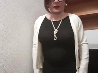 Crossdresser Boy Showing off His Curves in Front of the Mirror