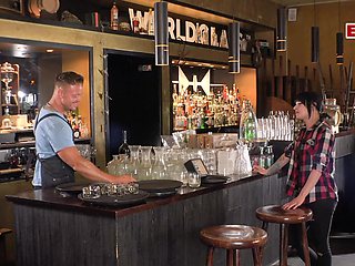 German slut does handjob with a strange man