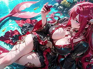 Forbidden Feast in the Underwater Palace, Black and Red Kimono Slightly Wet.