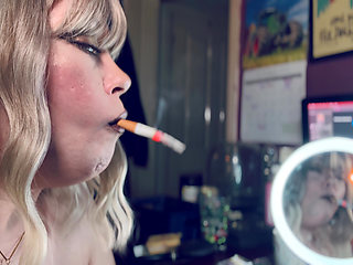 Smoke In The Mirror - Beautiful Blonde Cougar Tina Snua Smoking 1 cigarette With Lots Of Smoke -  Smoker
