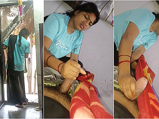 My girlfriend's mom came when my girlfriend was doing a handjob, then when my land was getting watered, her mom came to Hindi handjob.