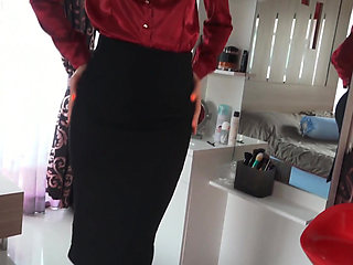 My wet pussy in a tightly pencil skirt makes hard in your trousers