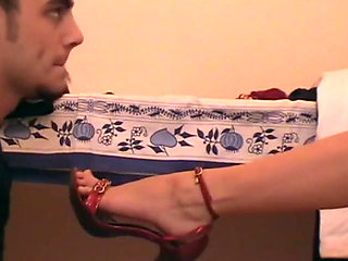 Brunette has her own personal slave