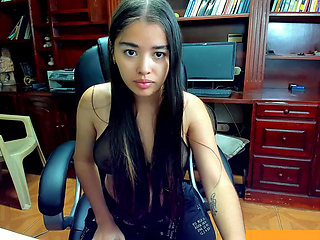 The secretary whore masturbates her anus when the boss isn't around