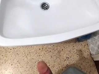 I masturbate in my cousin's washing machine while I squeeze milk from my adorable cock