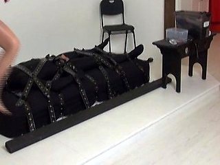 Light femdom and foot fetish play with brunette