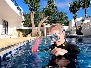 Wetsuit Underwater Dildo Blowjob - Neoprene Masked Suck Slut