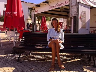 Outdoor anal solo and masturbating blonde