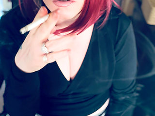 This gorgeous Secretary, Tina Snua,  Smokes A Cigarette For You With Lots Of Tricks