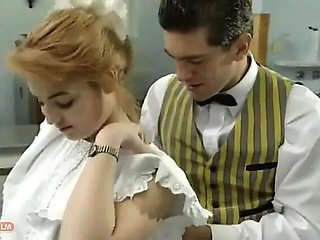 German Blonde Maid Vivienne Clash Seduced By Butler For Kitchen Fuck