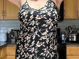 Baking Housewife Rides Cock in Kitchen, Creampied in Office Chair