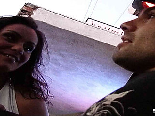 Black hair fit beauty Girl with pierced saggy Tits Pick Up for First no condom Casting Fuck