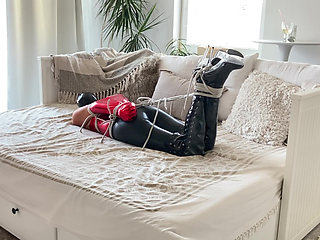 latex bondage high heels hogtied