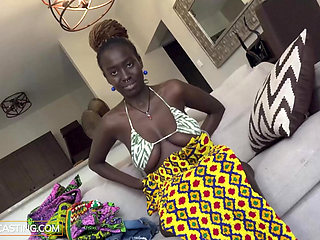 Big Tits & Ass Dark Skin Ebony Rides Big White Cock POV Reverse Cowgirl