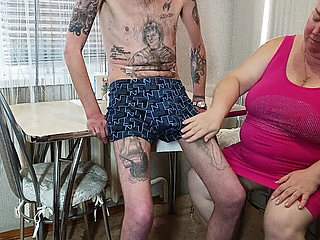 Stepmom Deep Throat Blowjob and Handjob with Cum in Mouth Swallow