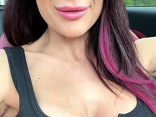 Busty curly brunette with big boobs fucks on couch
