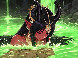 Beautiful Red Demon Lay in Green Water Bath in a Cave Compilation (Ai Animation)