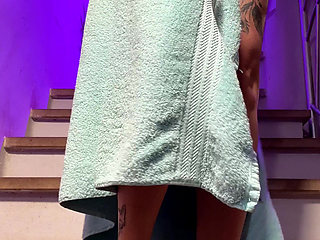 Just Out of the Shower Legs Spread on the Stairs, I Couldn't Oppose Masturbating