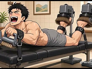 The Massage Table Bet - Strapped Face-Down, Rollers On His Bare Soles (2D Anime)