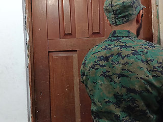 A doctor sensually gropes a soldier in the doctor's office during a consultation.