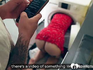 Horny Redhead Trapped in Washer Gets Deep Hardcore Doggy Style