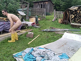 Naked in the Garden: Dirty Handjob in the Pool