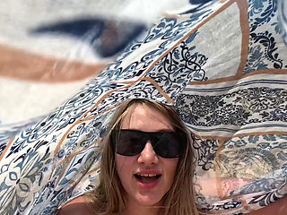 Nudist Girl Playing with Pussy and Tits on the Public Beach