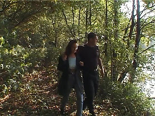 Amateur couple fucking on a blanket by the river