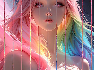 Rainbow Cosmic Beauty with Glowing Pink Eyes Fantasy Portrait Ai Art Slideshow