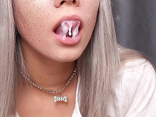 Swallows Sperm and Smears It All Over Her Tits!