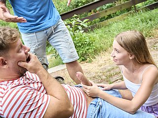 BBQ fuck, MMF style with a small tits hoe