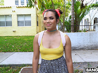 Asian Cutie Hops On The Bus