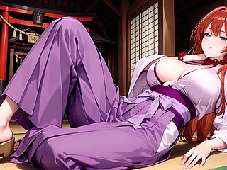Red-haired Miko! Deep V Kimono Soaked, Blooming From Serenity to Madness in the Vermilion Torii Corridor!