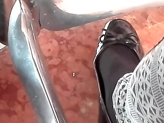 Shoeplay in My Black Pattent Flats in a Bar