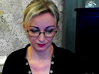 German amateur blonde MILF LUXvanessa with glasses on webcam