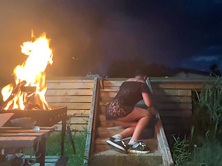 Stairway Tease by the Fire - Sheer Top, Thong & Slow Dance