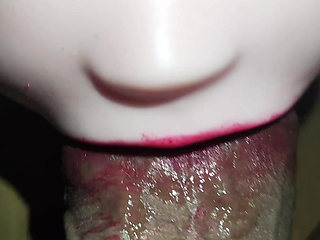 Close up red lipstick blowjob and deepthroat 2