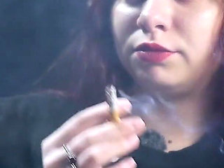 Cute Russian Redhead Smoking in Leopard Pants