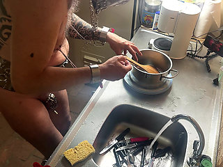 Predicament - Endurance - Chastity Slave Punished with Nipple Torment While Washing Dishes - Extreme Femdom Session (236)